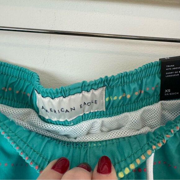 NWT American Eagle Teal Blue Swim Trunks Swimsuit Size XS Hits Above the Knee - Picture 5 of 9